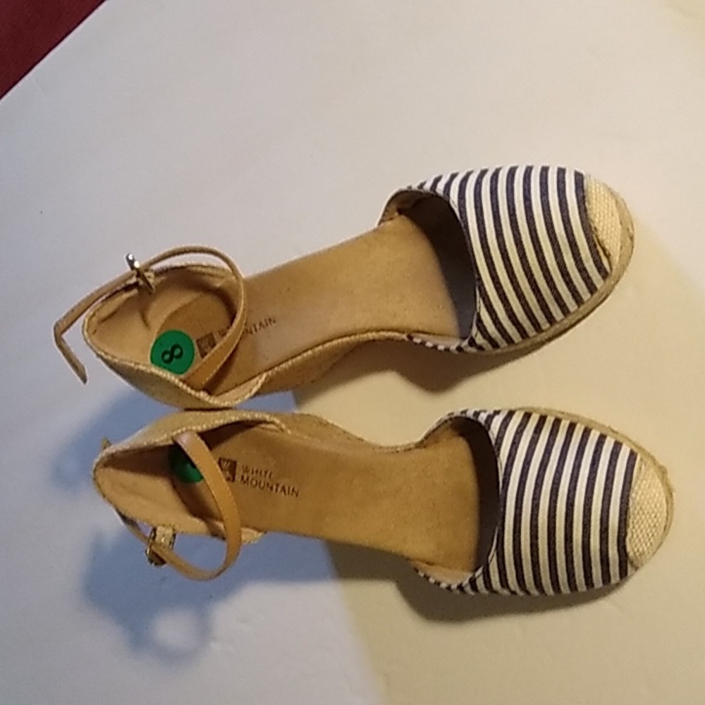 White Mountain Women's Kate Navy Striped Espadrille Wedge Sandals-Size 8